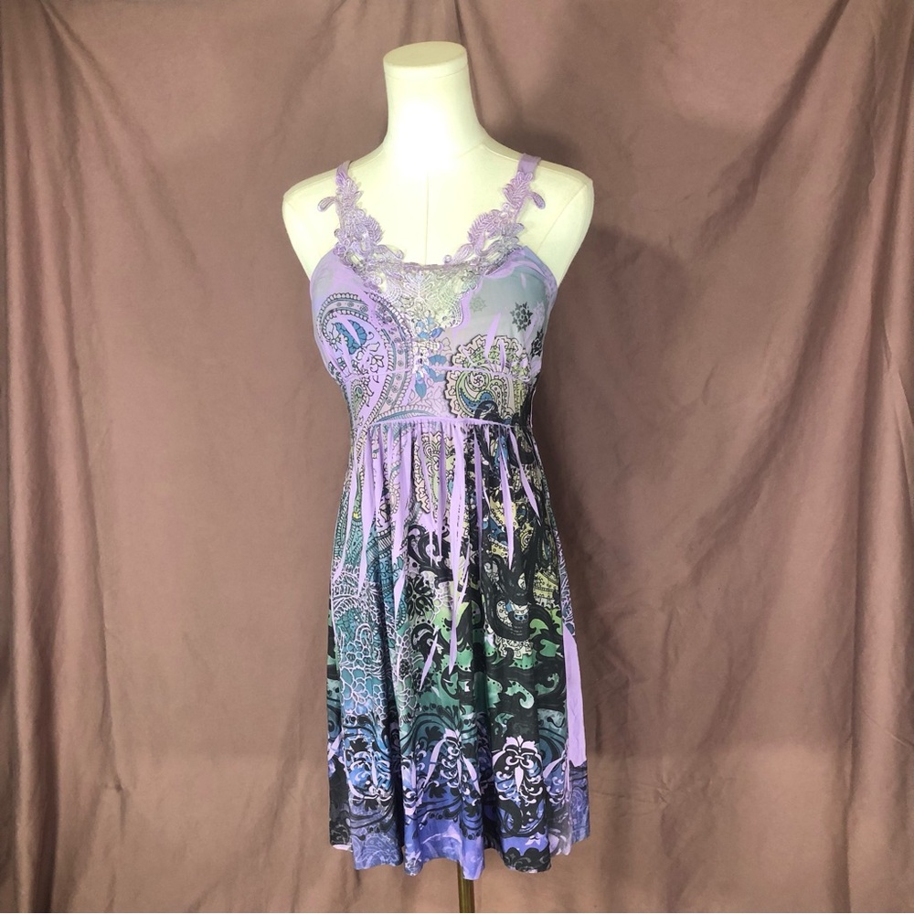 Lavender Paisley Lace-Trim Sundress Size Small Medium Made in USA